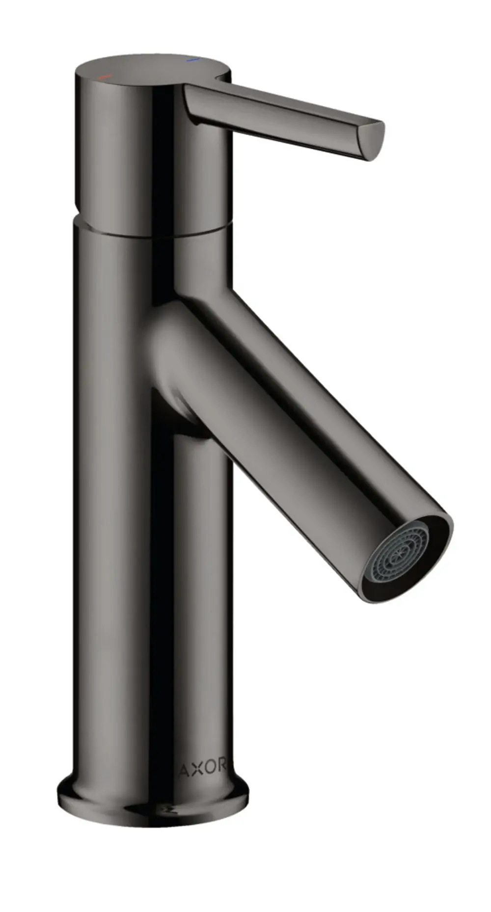 Waschtischmischer mit Hebelgriff und seitlichem Auslauf, Finish in Polished Black Chrome, mit AXOR-Logo sichtbar auf der Basis.